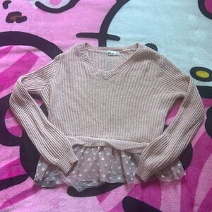 Pink Sparkle Lace Hem Sweater